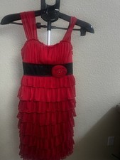 Sequin Hearts Girls Dress Size 10 Red Layered NWT