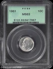 1961 10C Silver Roosevelt Dime PCGS MS 63 | Old Green Holder Uncirculated UNC