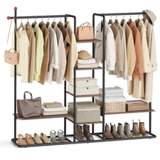 Clothes Rack, Open Wardrobe, Freestanding Closet, Heavy-Duty Garment Rack, 6 ...