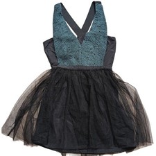 BCBGeneration Dress 2 XS Textured Teal Black Mini Tulle Strappy Sexy NWT NEW