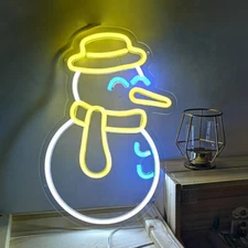 LED Christmas Snow Man Neon Light Acrylic Sign Dimmable Kids Room Wall Art Decor