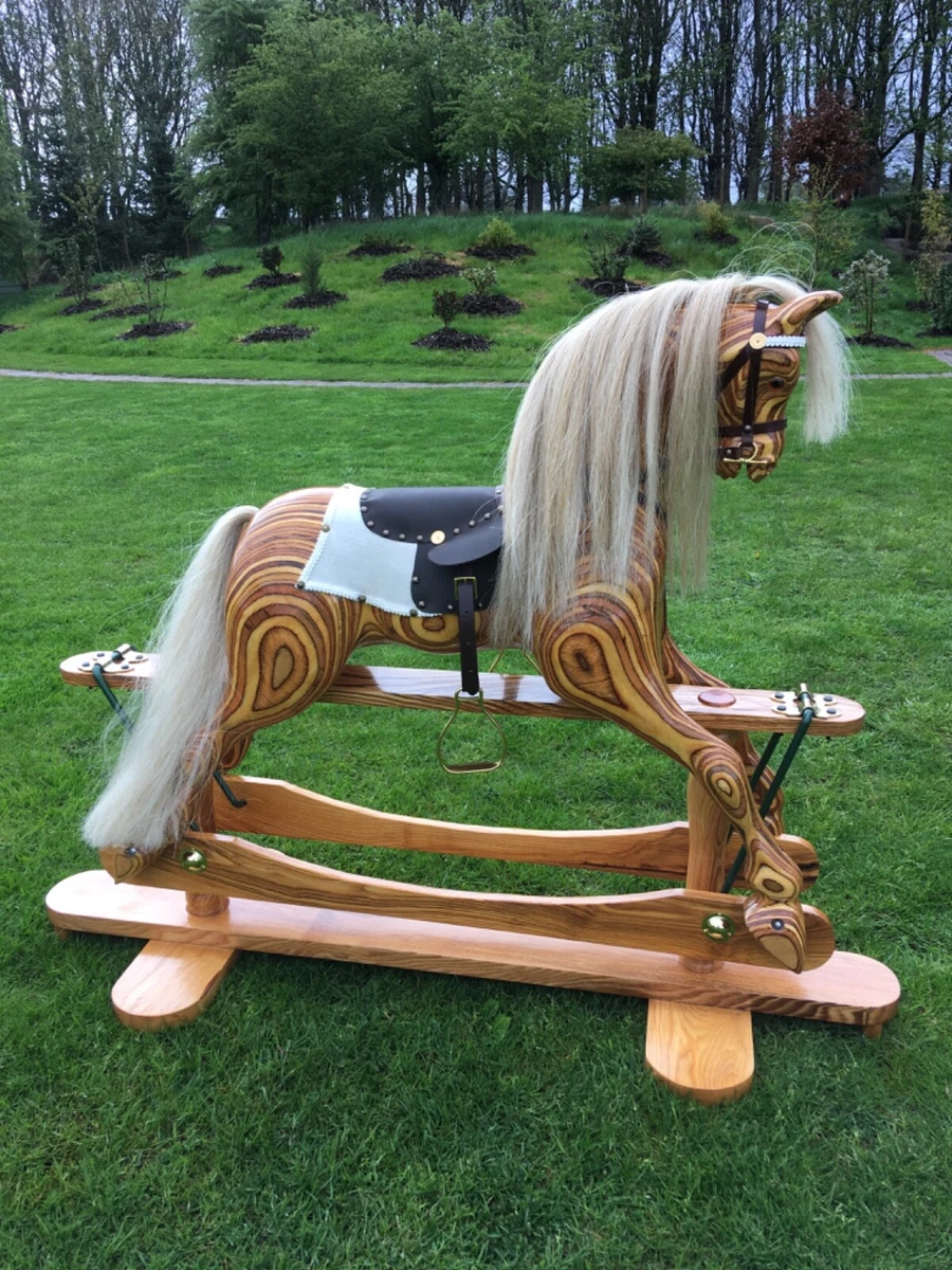 rocking horse handmade wooden real hair leather