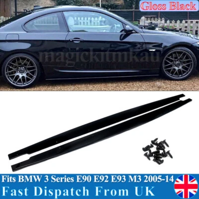 MAGICKIT For BMW 3 Series M3 E90 E92 E93 Side Skirts Extension Blades Gloss Black 2005-14