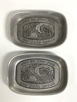 2x Wilton Columbia PA ~ Give Us This Day Our Daily Bread ~ Pewter Bread Tray RWP
