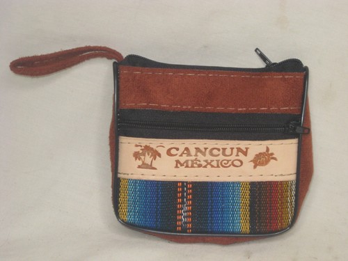 Cancun Mexico coin change purse colorful detail Mexican art small souvenir bag