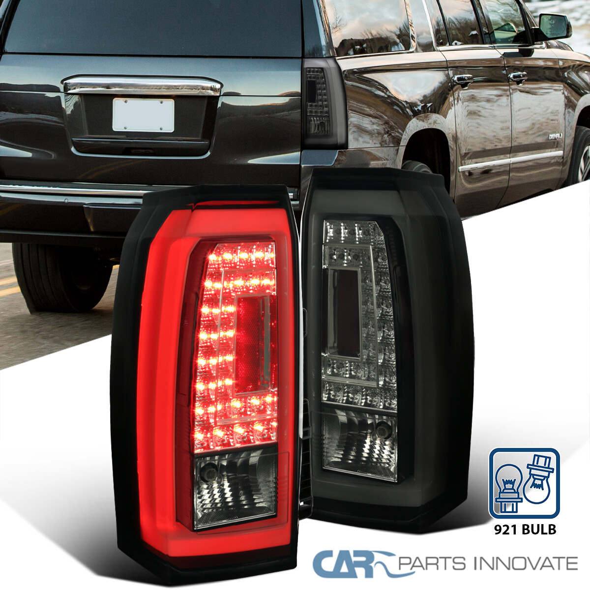 Fits GMC 15-20 Yukon XL SUV Glossy Black LED Tail Lights Rear 