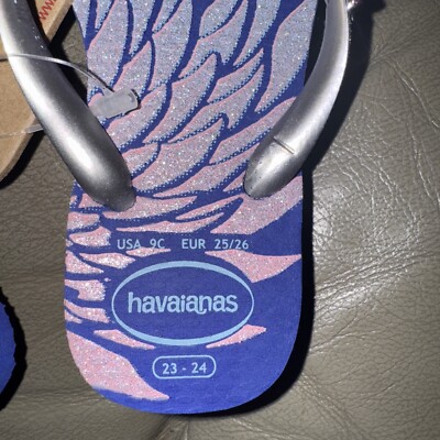 Havaianas Girls Flip Flops Heart Blue Sandals Angel Wings Kids