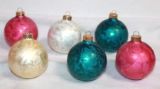 Vintage Lot 6 Pearlized Assorted Color Glass Ball Christmas Ornaments
