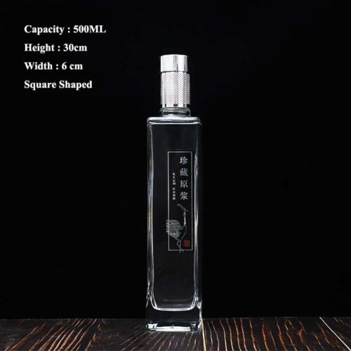 Round Clear 500ML Whiskey Decanter, Lead-Free Glass Alcohol Bottle, Modern - Picture 4 of 13