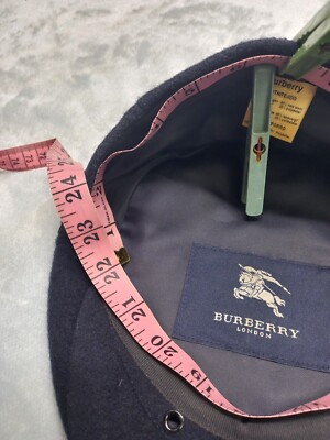 Vintage Burberry London Hunting Hat Cap Beret Dark Blue Newsboy 80