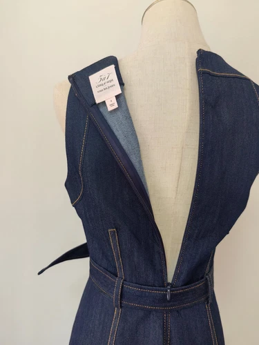 AUTÉNTICO Vestido Midi Sin Mangas Cinq à Sept Algodón Cuello Redondo Denim Calce y Acampanado para Mujer - Imagen 9 de 13