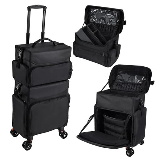 Professional Rolling Makeup Case, Soft Sided Make up Train Case, Travel Black