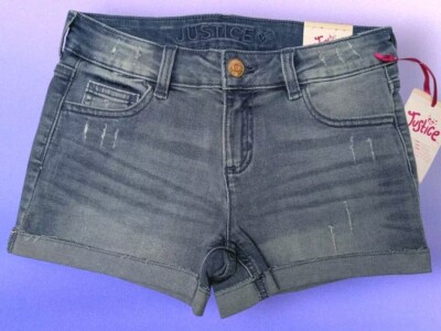 Girls Youth JUSTICE Distressed Classic Short Size 12 Denim Medium Wash NWT