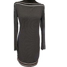 Michael Kors Hargett Long Sleeve Border Print Shift Dress Black Small