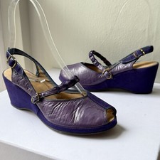 VTG 1940s Two Tone Purple Leather Wedge Sandals Shoes US 7