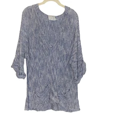 Michael Stars Womens Sweater Hoodie Size 2 Heathered Blue Lightweight V-Neck