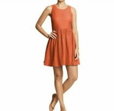 Old Navy Eyelet Dress Size 8 Cotton Orange Sleeveless Fit & Flare A-Line Lined
