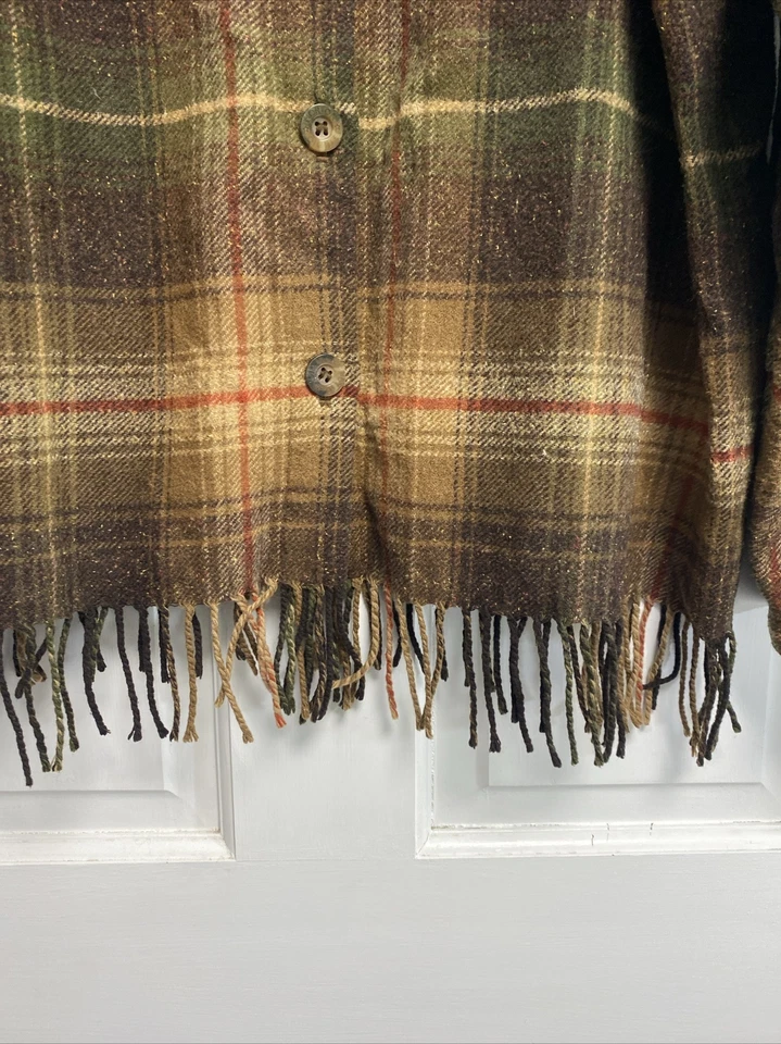 Vintage Studio Norton Plaid Jacket Wool Southwestern Fringe Hem Womens Size 14 - Image 4 of 4