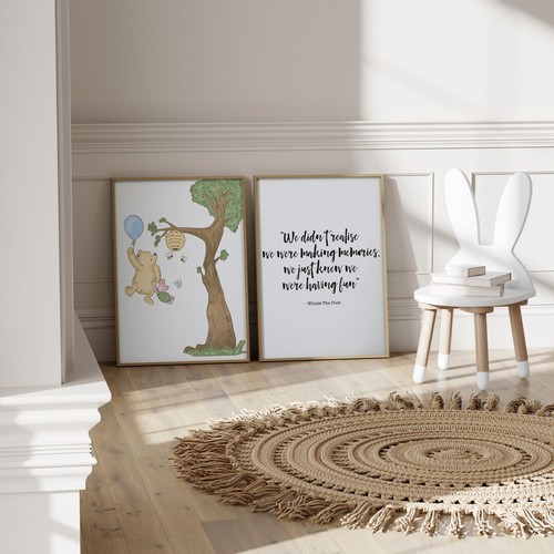Set of 2 Winnie the Pooh Kids Room Playroom Wall Art Prints, Kids Decor - Picture 3 of 4