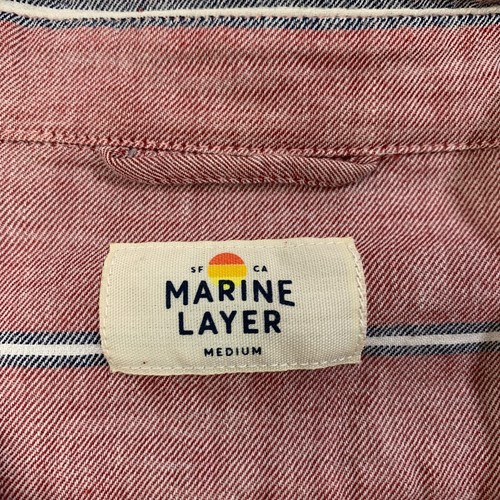 Marine Layer Shirt Mens M Medium Red White Washed Striped Cotton Chest Pocket - Picture 3 of 7