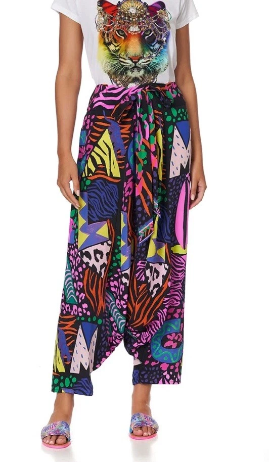 Calça Camilla Fair Ladys Dinkum harém cristal seda nova com etiquetas O/S anos 70 anos 80 estilo neon