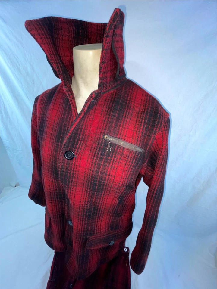 VTG 30S SHADOW PLAID DRYBAK WOOLRICH PENN RICH HUNTING JACKET MACKINAW PANT SET - Image 3 of 4
