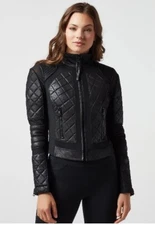 Blanc Noir Moto Jacket Black Quilted Mesh Leather Biker Style Retail $279 Size M
