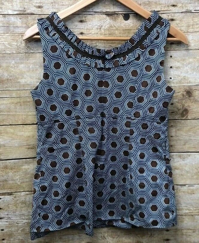 Женская майка Tory Burch размер 8 со складками спереди синяя коричневая на молнии сзади с геопечатью OA48 - Изображение 3 из 3