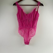 Victoria's Secret One Piece Boned Strappy Teddy Lace Bodysuit Pink XL NWT