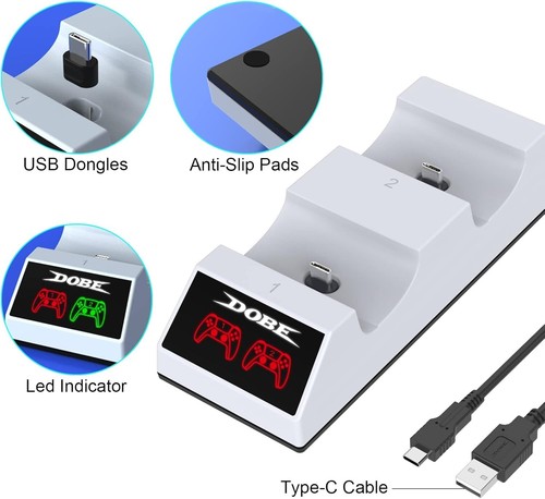 🔥 DOBE PS5 Controller Charging Station with 2 in 1 Fast Charging Cable and Led - Picture 6 of 9