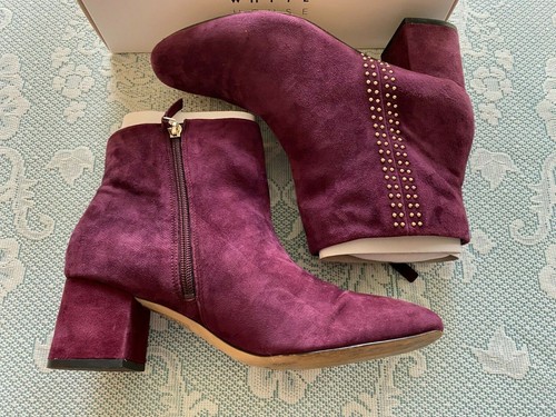 WHBM "ZEEK" CABERNET SUEDE ANKLE BOOTS CHUNKY HEELS SHOES PUMPS SZ 9.5 MED EUC - Picture 4 of 12