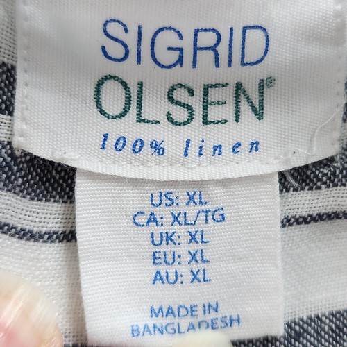 Sigrid Olsen Damen Leinen Top Größe XL gestreift lange Rollriegelärmel blau weiß - Bild 2 von 13