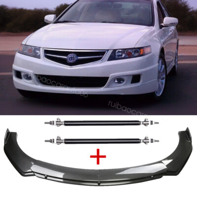 For Acura TSX Sedan 04-14 Carbon Fiber Style Front Bumper Lip Spoiler&Strut Rod