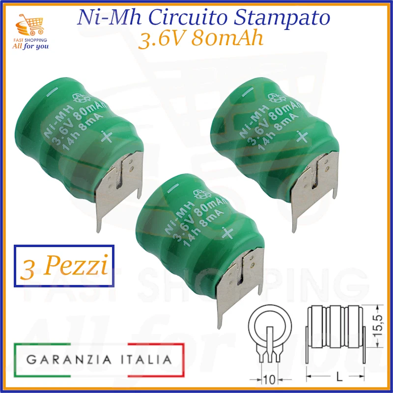 Kit Batterie ricaricabili batteria ricaricabile 3.6 V 80mAh a saldare ni-mh nimh