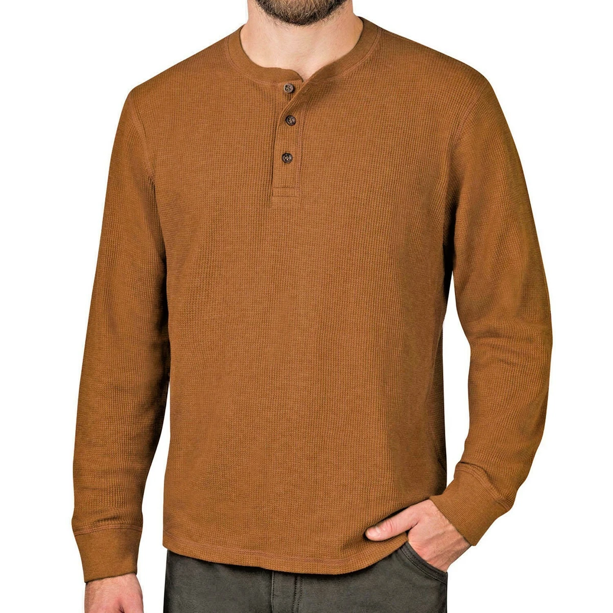 Mens Thermal Henley Jumper Top Grandad Neck Long Sleeve Waffle