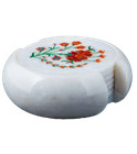 White Marble Tea coaster Set semi precious stones carnelian inlay