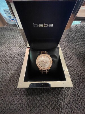 bebe ROSE GOLD color CRYSTAL BEZEL ROMAN NUMERAL Quartz  display picture 3