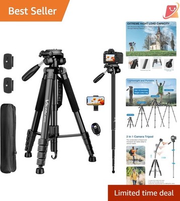 Camera Tripod Aluminum 72in Tall Monopod with Remote for DSLR Phone Specs