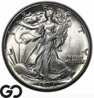 1944 Walking Liberty Half Dollar, Frosty Solid Gem BU+
