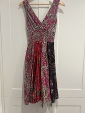 Solitaire Los Angeles Boho Paisley Patchwork Dress Smocked Festival Midi Size S