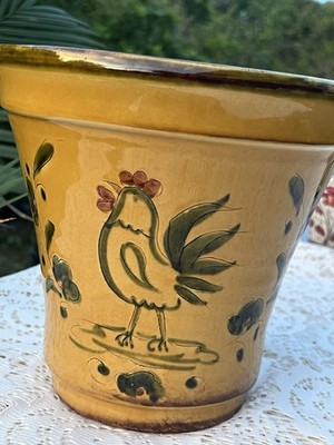 Ceramiche Virginia Made in Italy Yellow Ceramic Planter Rooster Floral 8 in