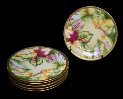 Royal Austria Oscar & Edgar Gutherz Hand Painted Porcelain Plates Autumn Leaves