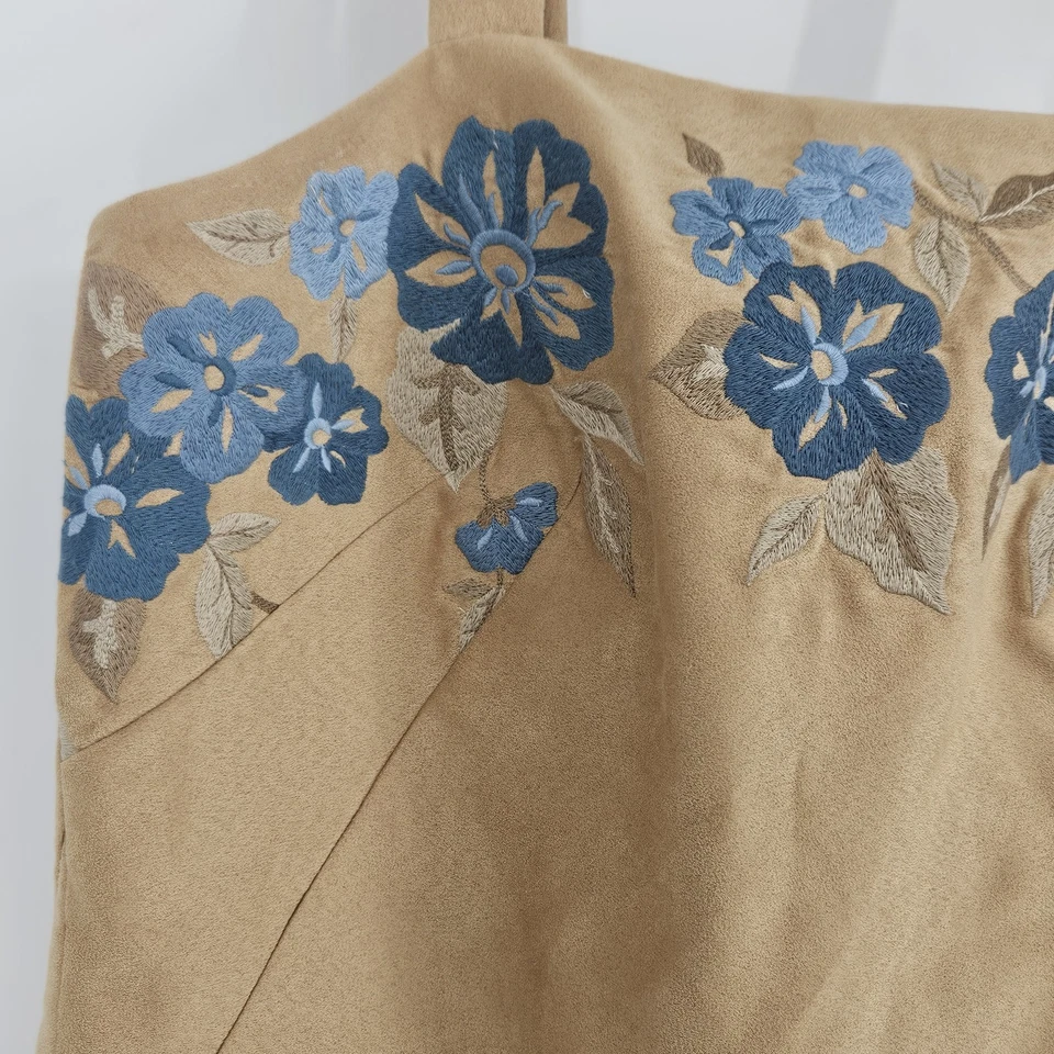 Embroider Suede Corset Tank Top Large Boho Festival Lined Zip Floral Western - Image 4 of 4