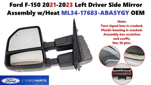 Ford F-150 2021-2023 Left Driver Side Mirror Assembly w/Heat ML34-17683-ABA5YGY