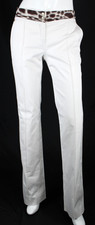 ROBERTO CAVALLI White Cotton Twill Belted Paneled Straight Leg Pants 44