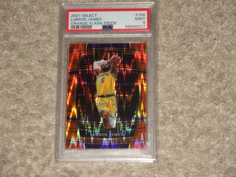 LeBron James 2021 Panini Select Orange Flash Prizm Los Angeles Lakers PSA 9 MINT