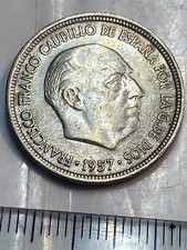 Spanien 5 Pesetas 1957 Francisco Franco Wappen Münze