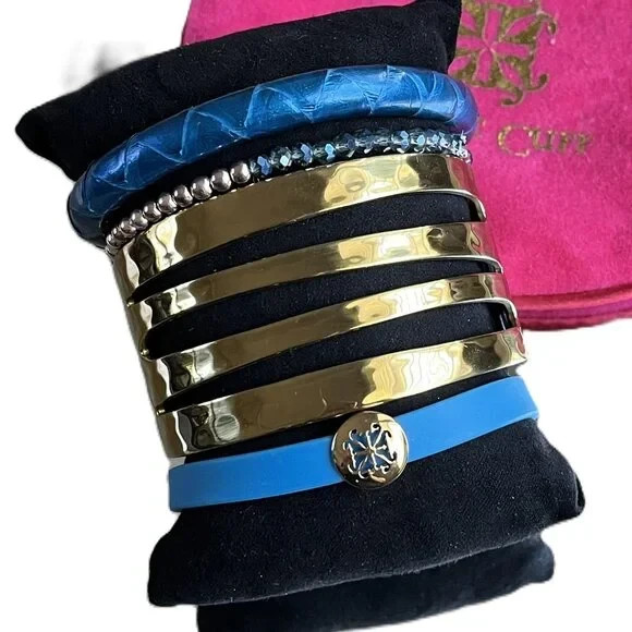 Rustic Cuff Stackable Mixable Bracelet Sets Blues… - image 1
