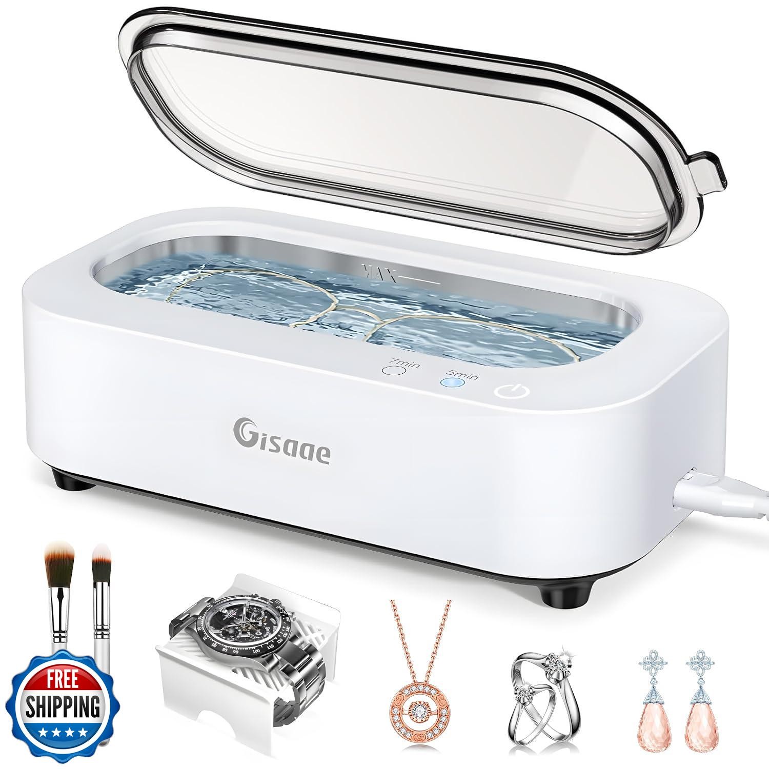 Portable 11.8oz Ultrasonic Jewelry Cleaner with 2 Modes & 48kHz Frequency