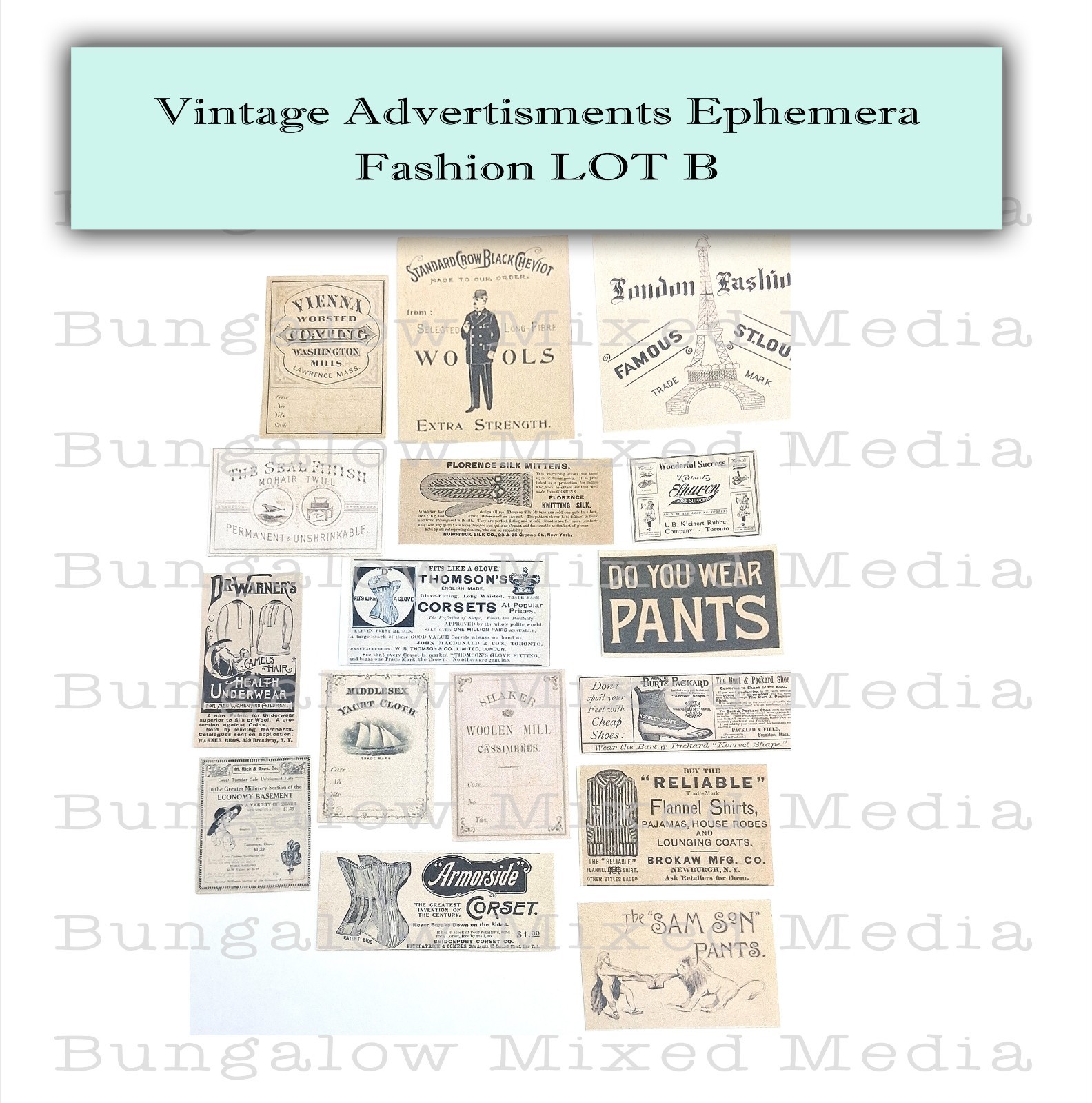 FASHION 24pc LOT B Ephemera Paper Pack Junk Journal Vintage Ads Collage Art